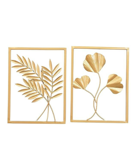 Metal Wall Art Decor, 2 Pieces, Gold Leaf, for Living Room, Bedroom, Dining Room, Kitchen, Bathroom, Outdoor