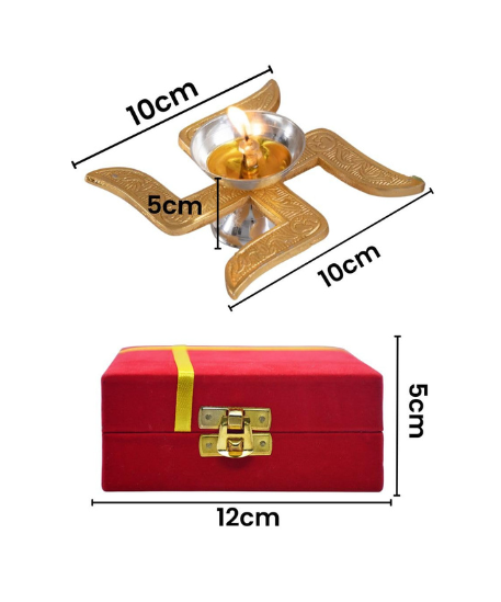 Brass Swastik Diya with Royal Velvet Box for Pooja,Diwali,Home Decor, Return Gift.