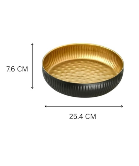 Ribbed Black & Matte Gold Urli Bowl |-10-Inch Handcrafted Decorative Bowl for Floating Flowers .