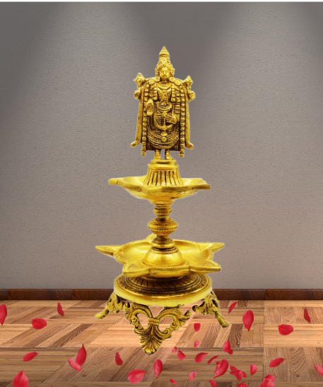 Tirupati balaji Brass Long Diya lamp(18cmx 18cmx 40cm)