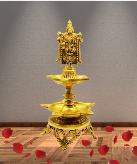 Tirupati balaji Brass Long Diya lamp(18cmx 18cmx 40cm)