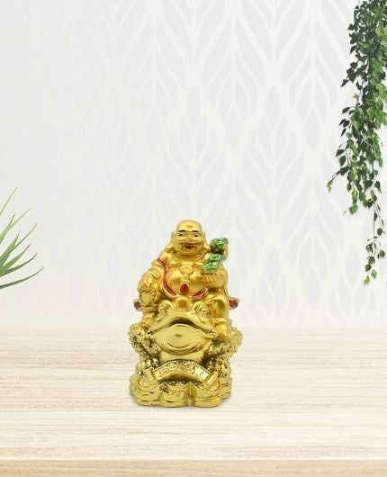 Vastu Feng Shui Golden Laughing Buddha Idol Decorative Showpiece for Home Decor