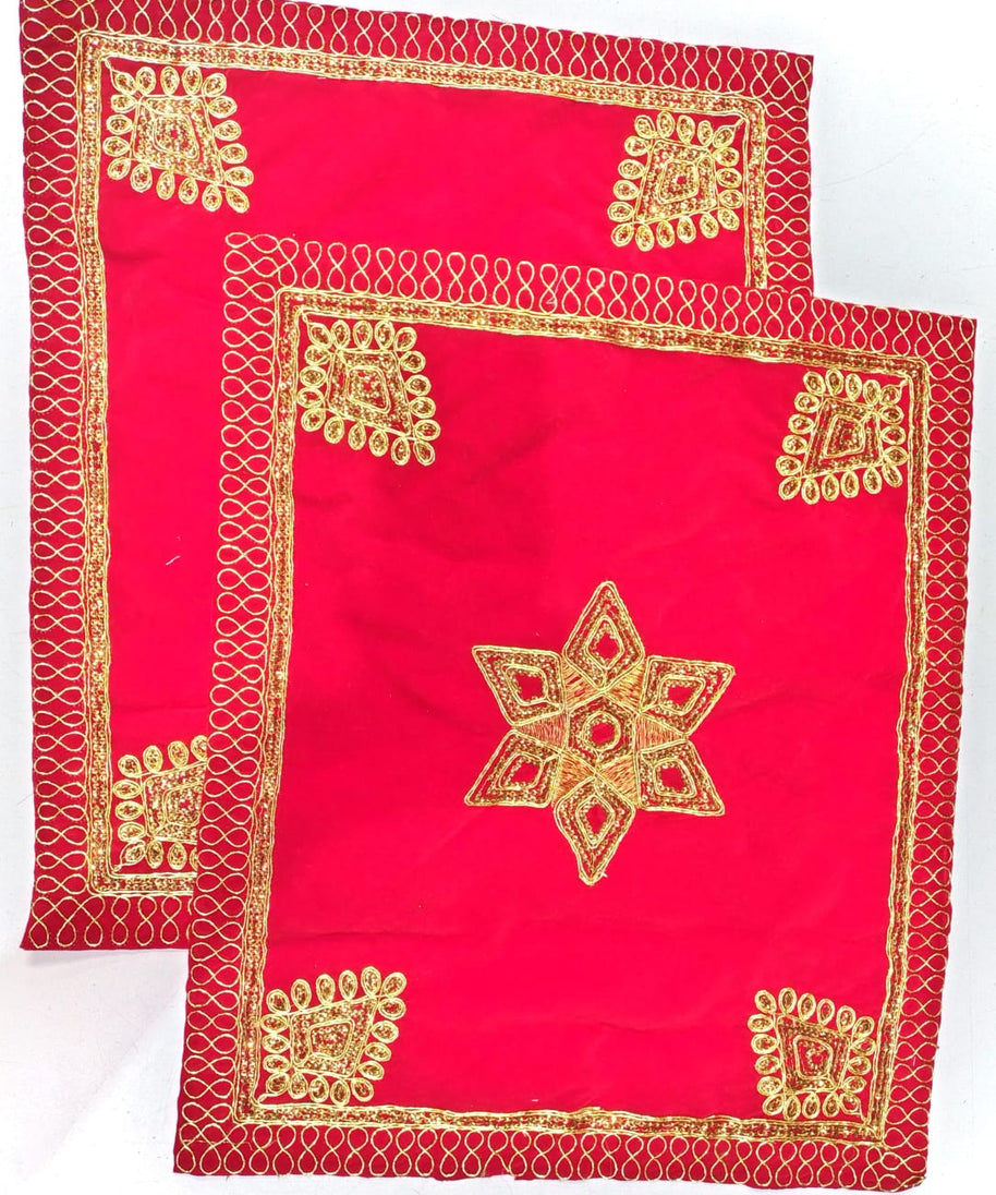 Red Velvet Pooja Assan Cloth for Home Temple ( Altar cloth )( Pack of 2 Ps )