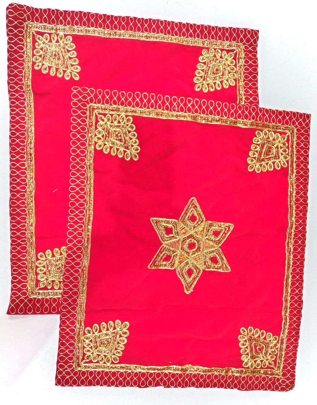 Red Velvet Pooja Assan Cloth for Home Temple ( Altar cloth )( Pack of 2 Ps )