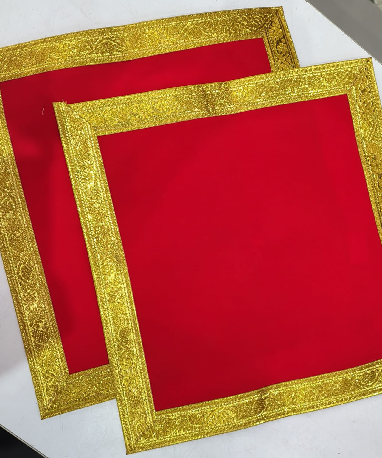 Red Velvet Pooja Assan Cloth for Home Temple ( Altar cloth )( Pack of 2 Ps )