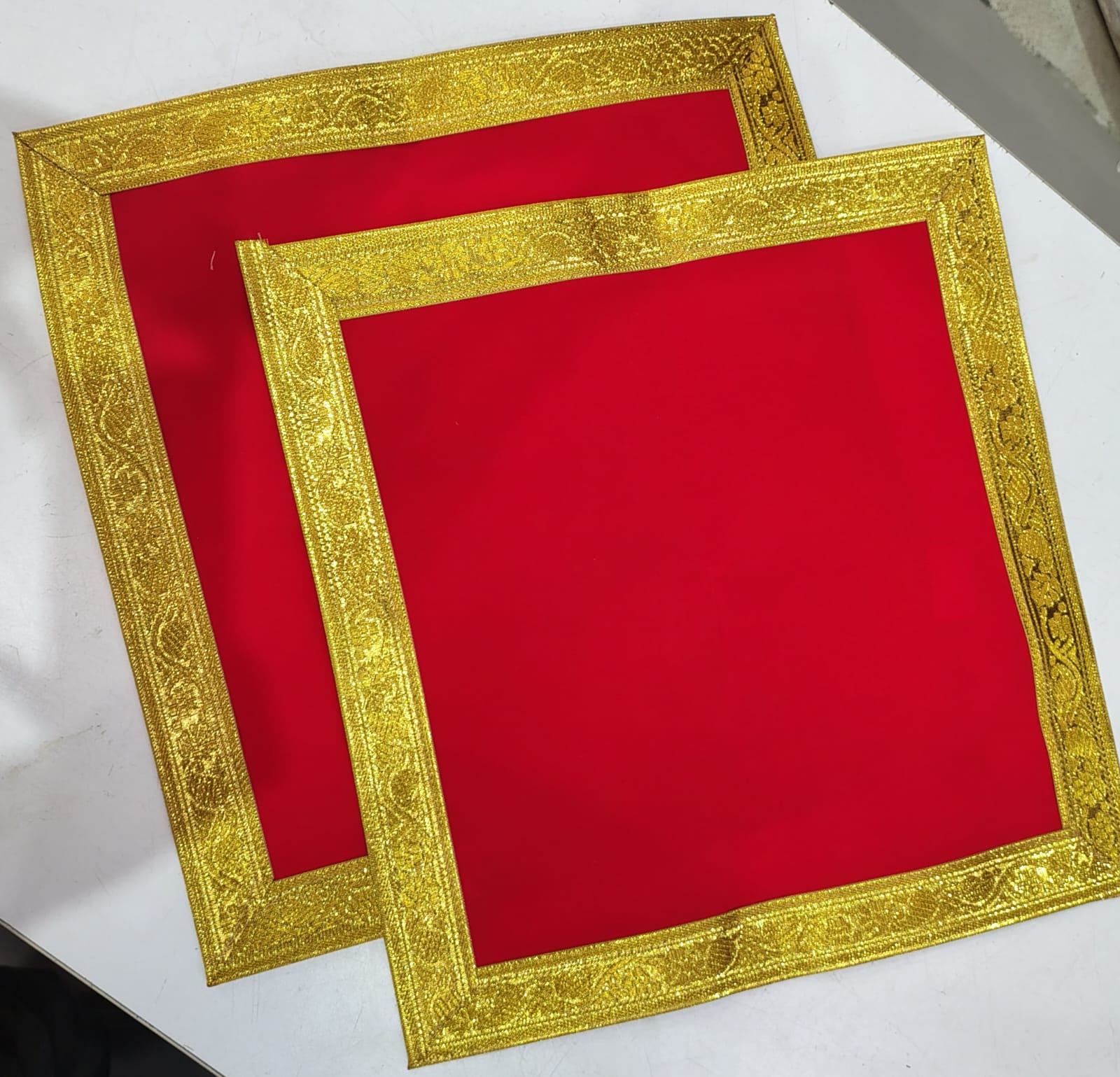 Red Velvet Pooja Assan Cloth for Home Temple ( Altar cloth )( Pack of 2 Ps )