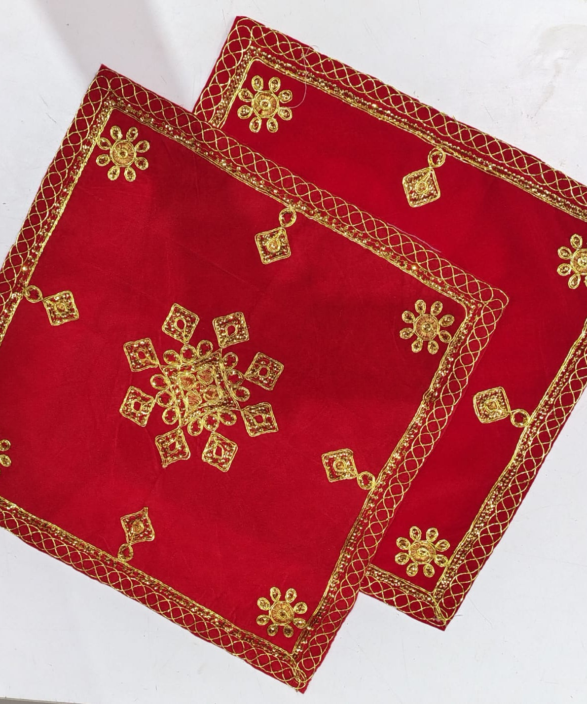 Red Velvet Pooja Assan Cloth for Home Temple ( Altar cloth )( Pack of 2 Ps )