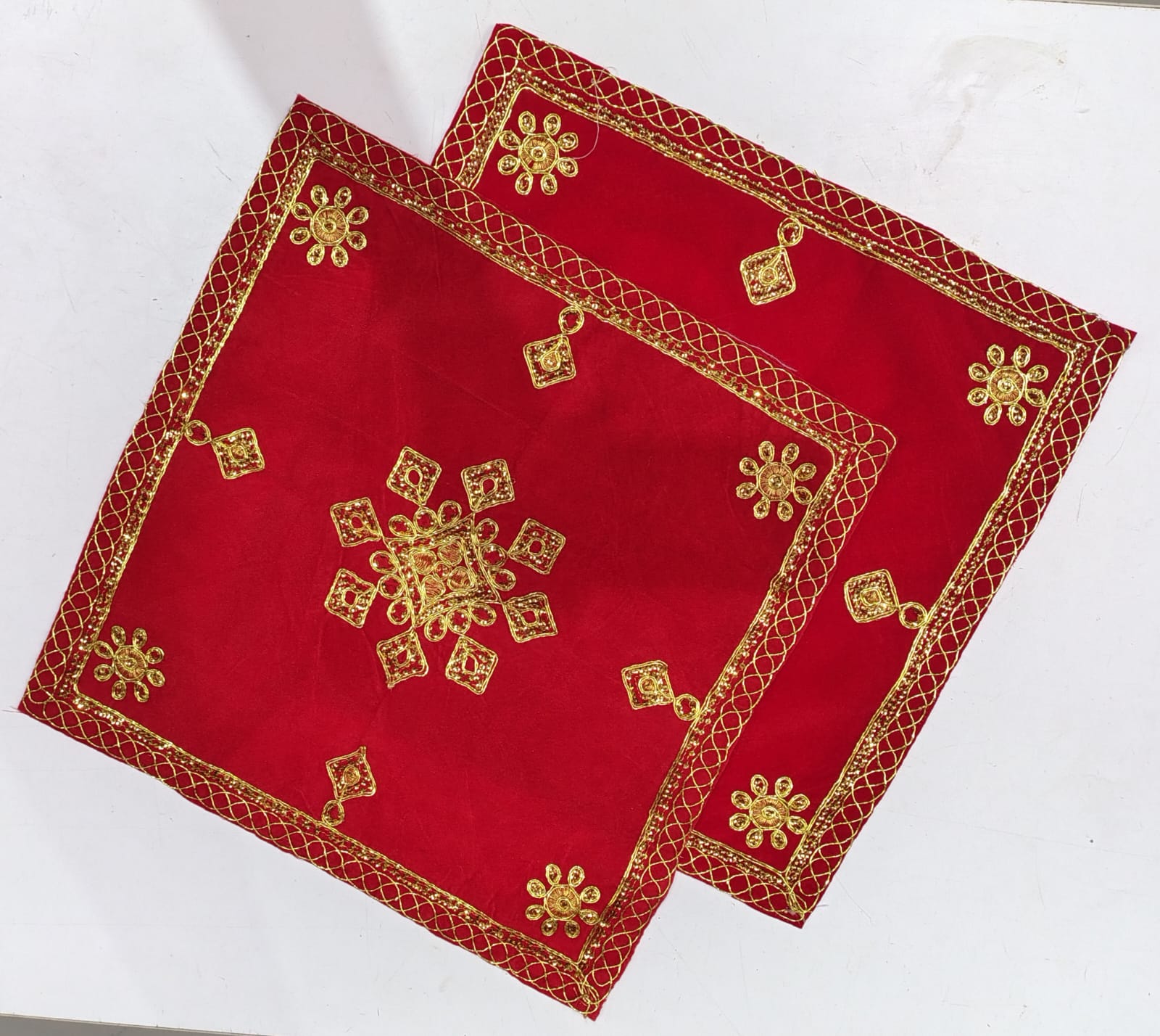 Red Velvet Pooja Assan Cloth for Home Temple ( Altar cloth )( Pack of 2 Ps )