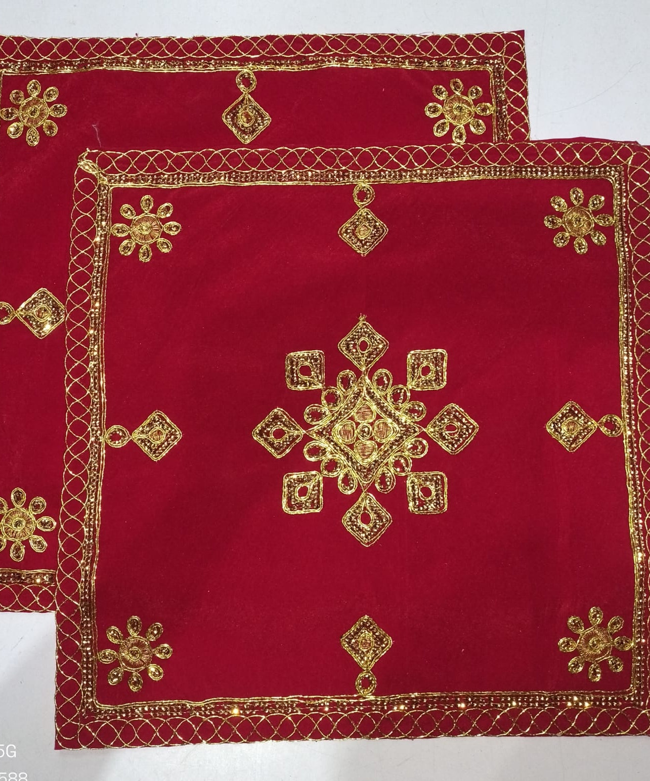 Red Velvet Pooja Assan Cloth for Home Temple ( Altar cloth )( Pack of 2 Ps )