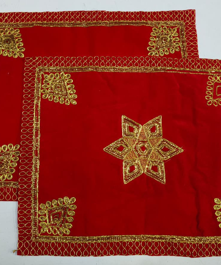 Red Velvet Pooja Assan Cloth for Home Temple ( Altar cloth )( Pack of 2 Ps )