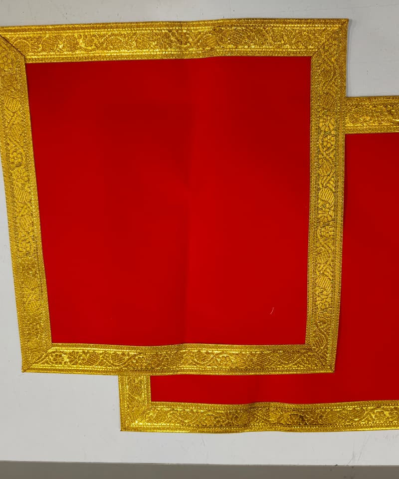 Red Velvet Pooja Assan Cloth for Home Temple ( Altar cloth )( Pack of 2 Ps )