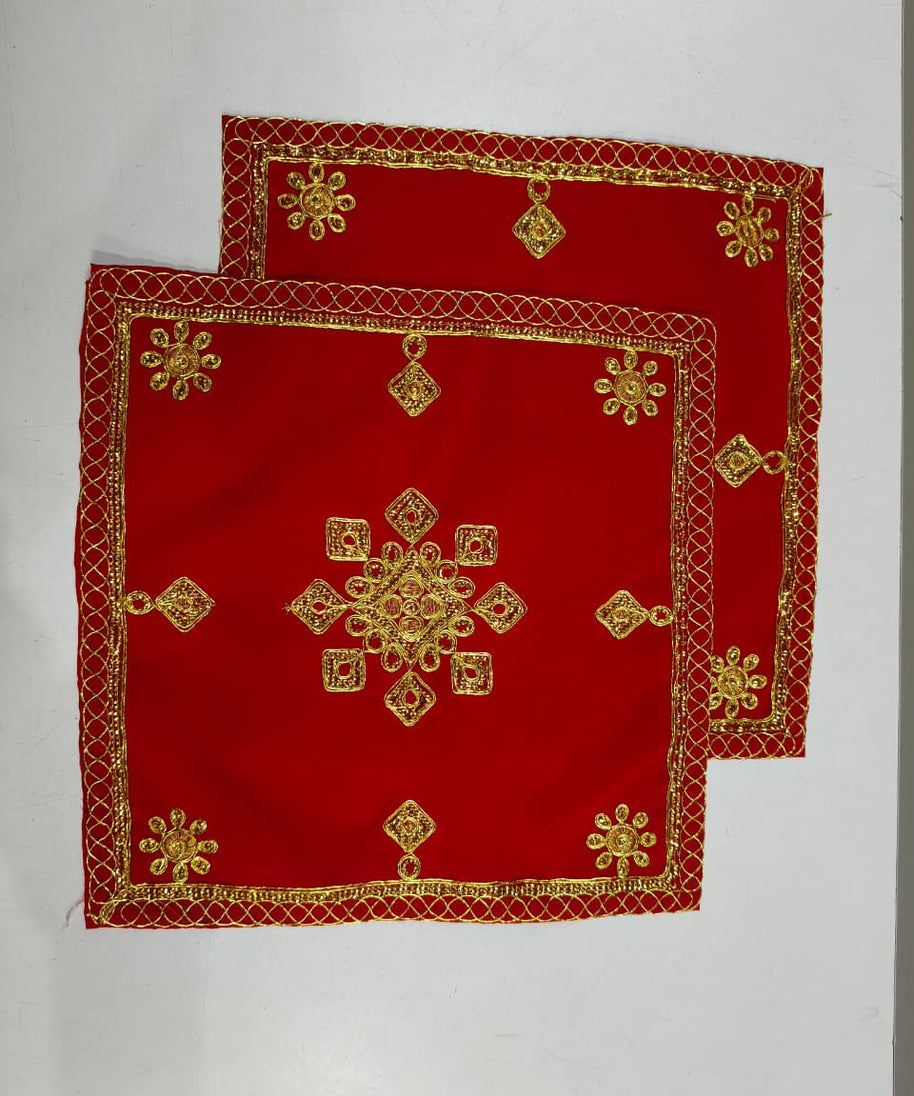 Red Velvet Pooja Assan Cloth for Home Temple ( Altar cloth )( Pack of 2 Ps )