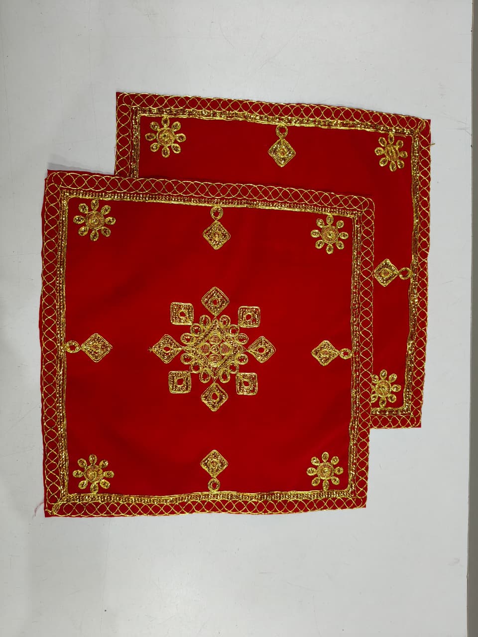 Red Velvet Pooja Assan Cloth for Home Temple ( Altar cloth )( Pack of 2 Ps )