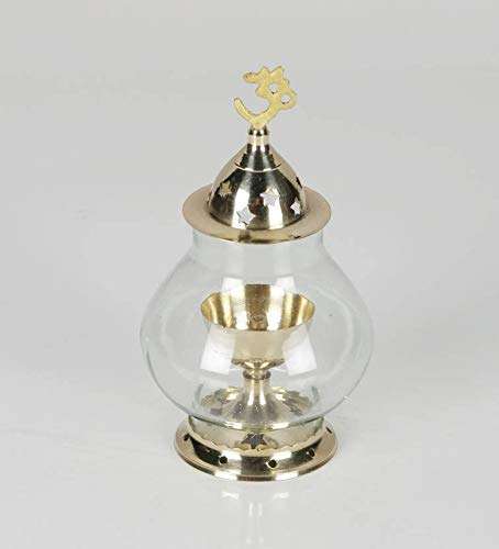 Akhand Diya Oil Lamp with Glass Cover Brass