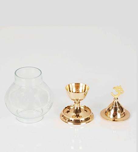Akhand Diya Oil Lamp with Glass Cover Brass