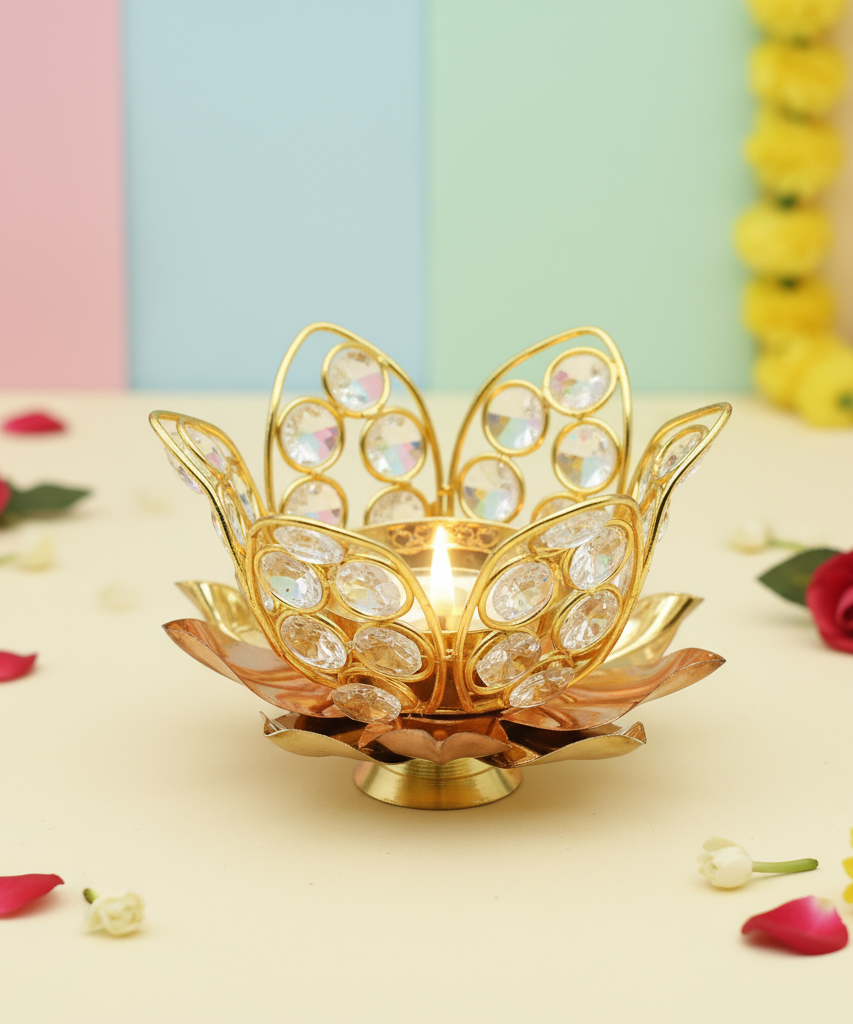 Crystal Glass Lotus Flower Tea Light Candle