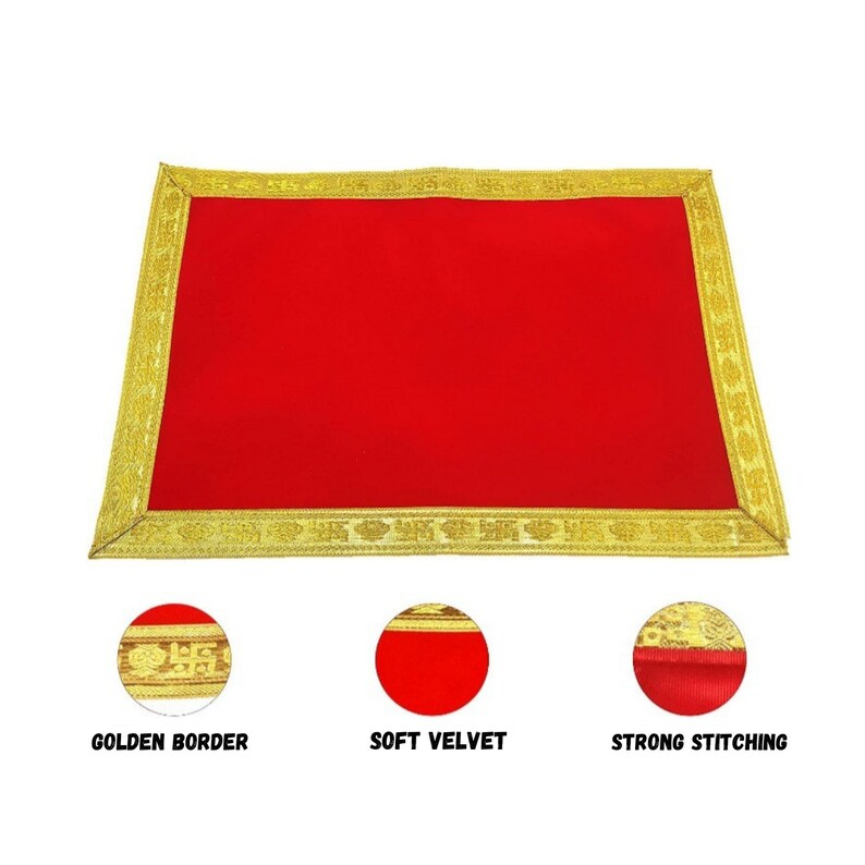 Red Velvet Pooja Assan Cloth for Home Temple ( Altar cloth )( Pack of 2 Ps )