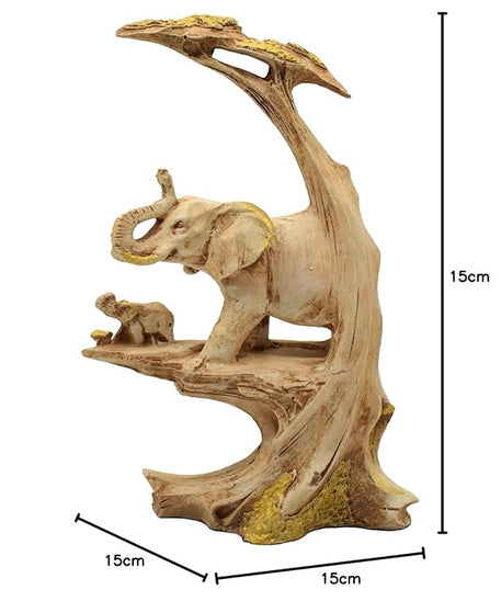 Resin Elephant Statue with Tree and Baby Animal