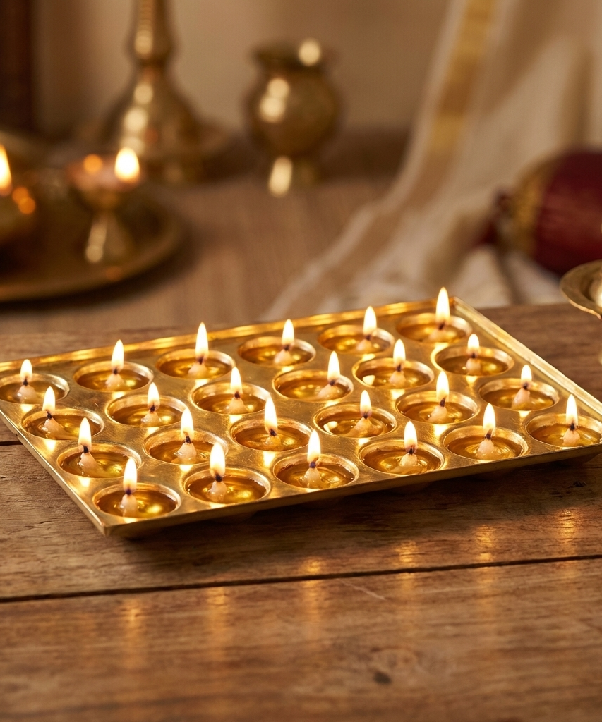 Rectangle Design Brass Ghee Diya Holder-220gm