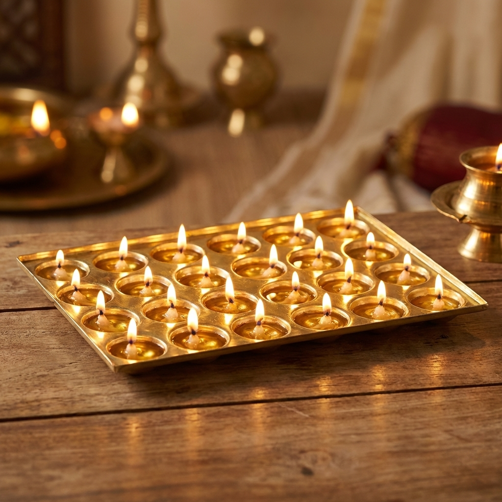 Rectangle Design Brass Ghee Diya Holder-220gm