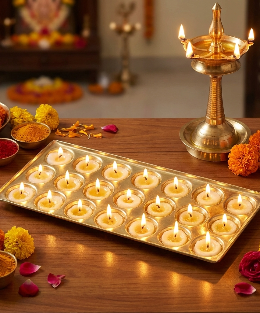 Rectangle Design Brass Ghee Diya Holder-220gm
