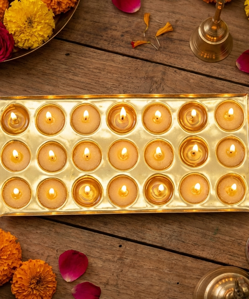 Rectangle Design Brass Ghee Diya Holder-220gm