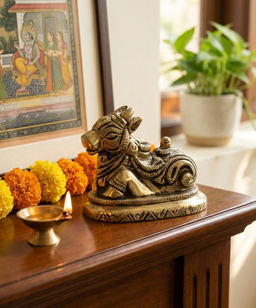 Brass Nandi Showpiece for Pooja Room and Home Decoration