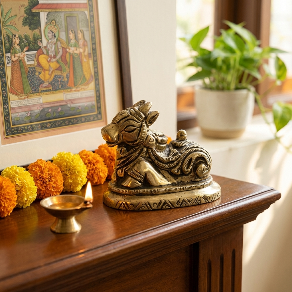 Brass Nandi Showpiece for Pooja Room and Home Decoration