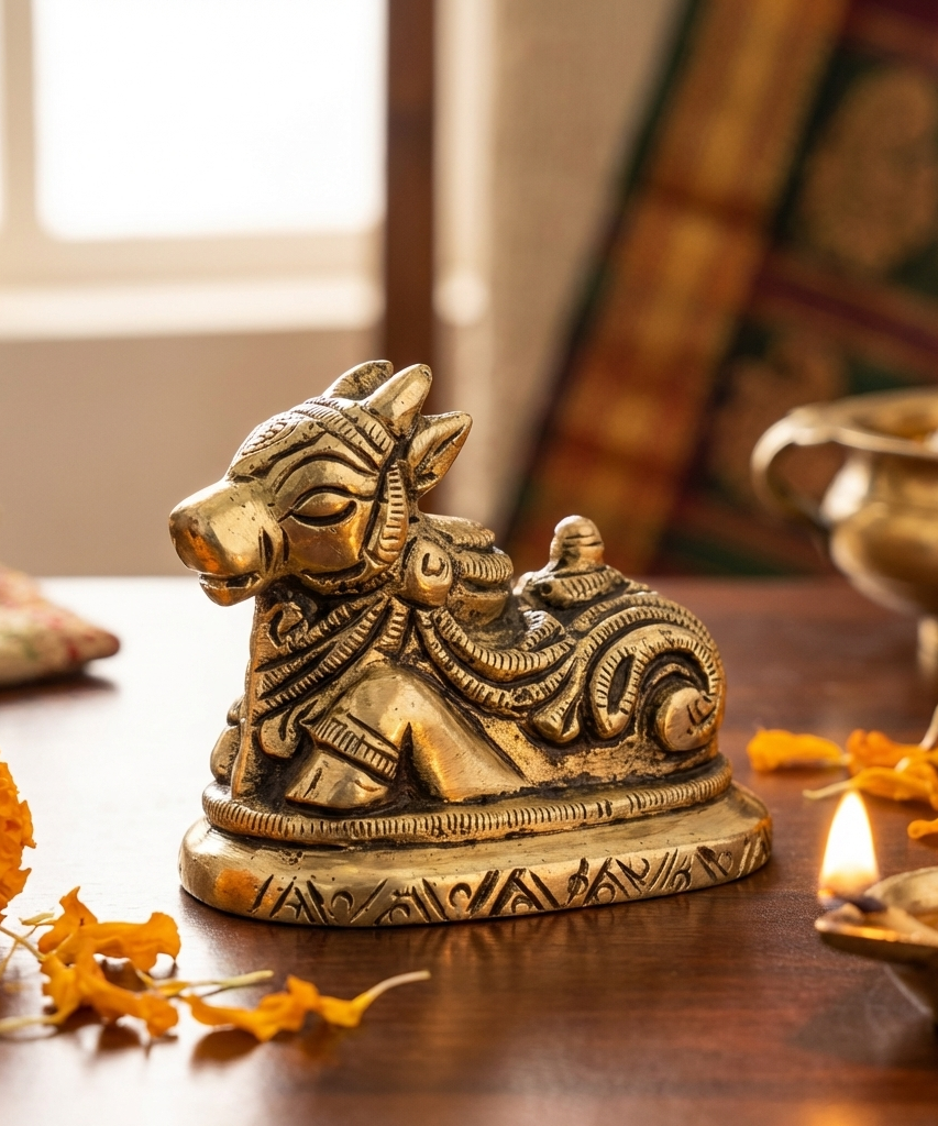 Brass Nandi Showpiece for Pooja Room and Home Decoration