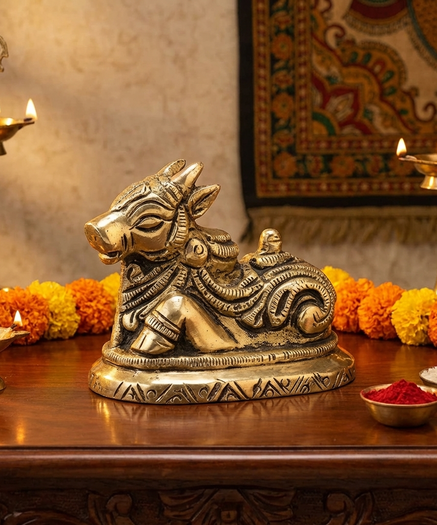 Brass Nandi Showpiece for Pooja Room and Home Decoration