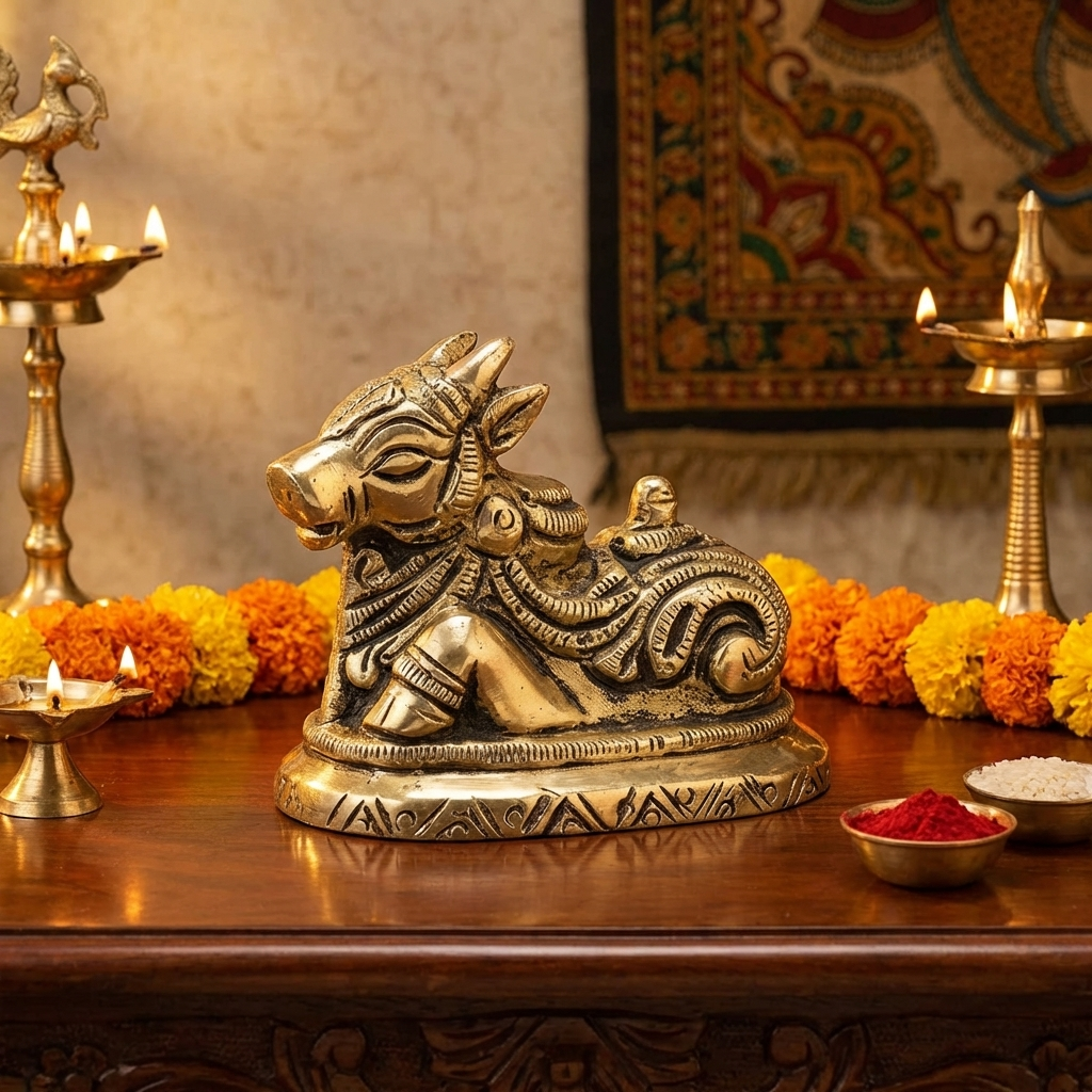 Brass Nandi Showpiece for Pooja Room and Home Decoration