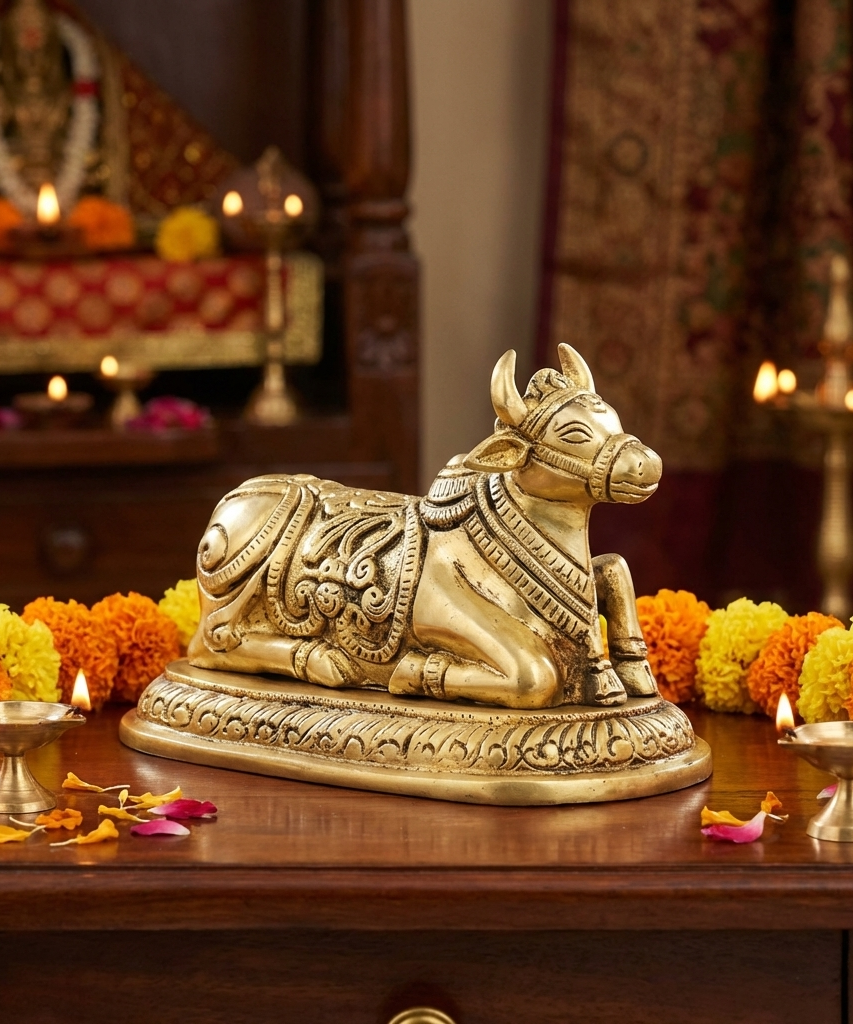 Brass Nandi Idols for Puja and Home Decor