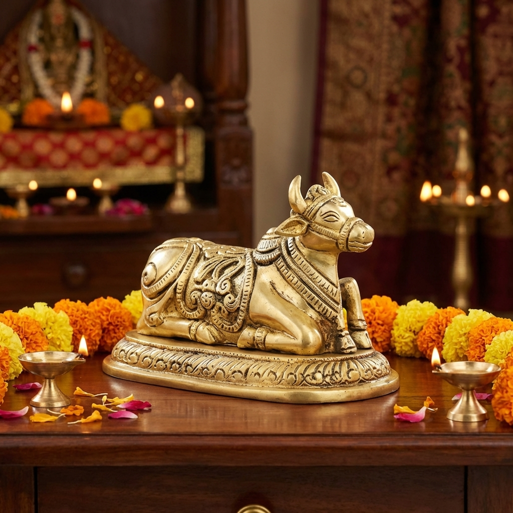Brass Nandi Idols for Puja and Home Decor