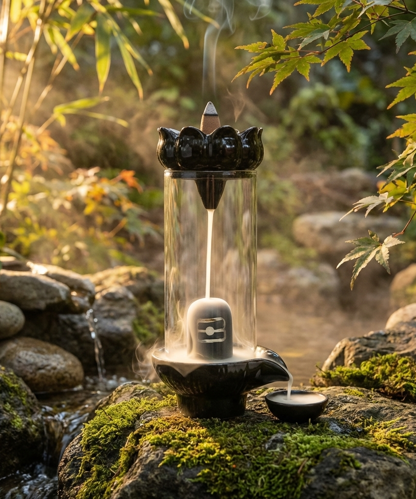 Shivling Design Backflow Smoke Fountain Incense Holder with 10 Backflow Cones
