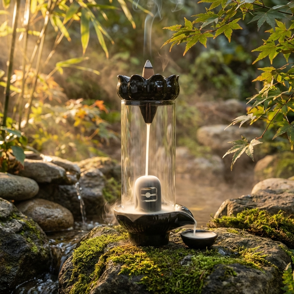 Shivling Design Backflow Smoke Fountain Incense Holder with 10 Backflow Cones