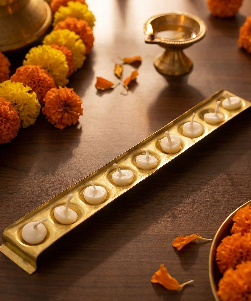 Brass Ghee Diya Holder Rectangle Design-127gm