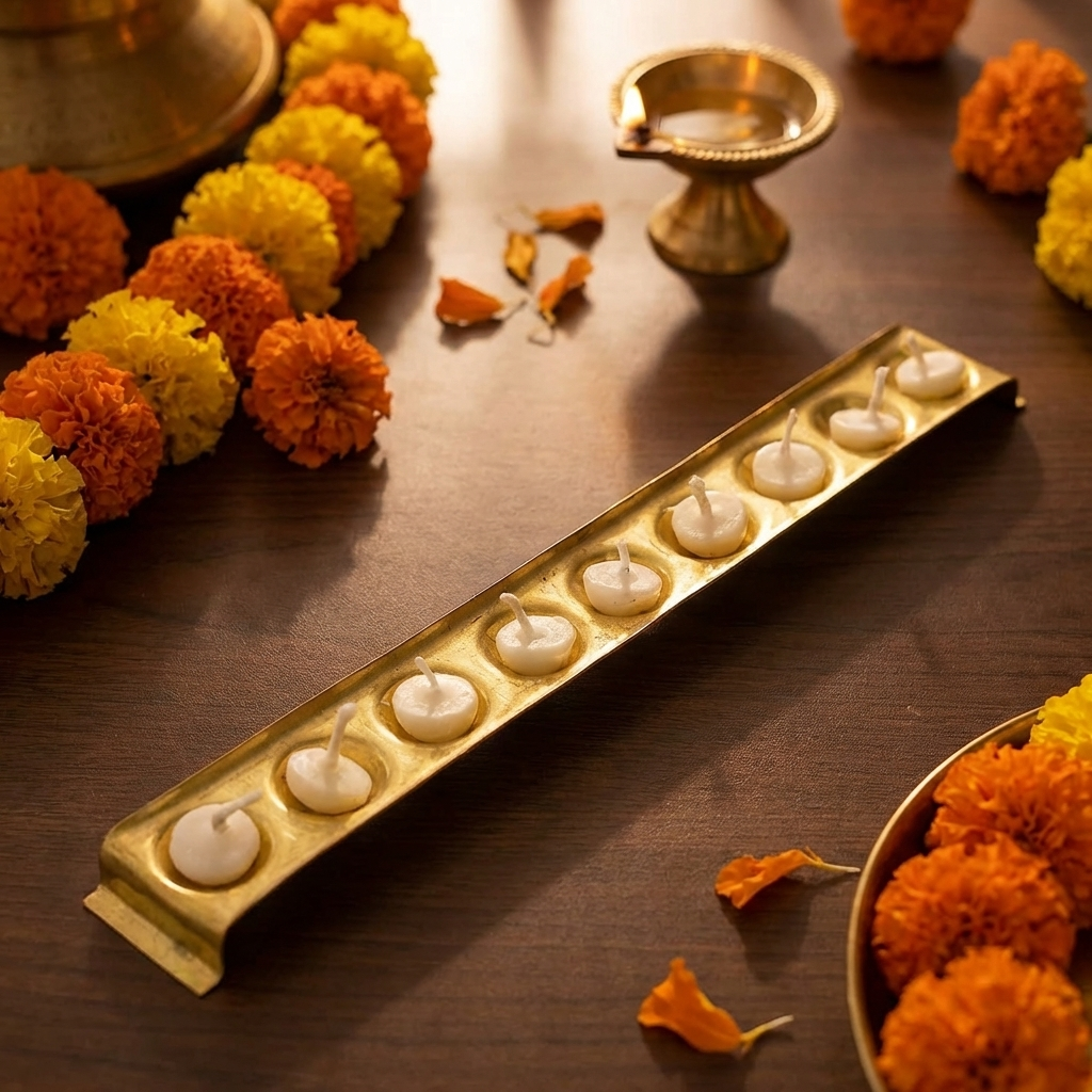 Brass Ghee Diya Holder Rectangle Design-127gm