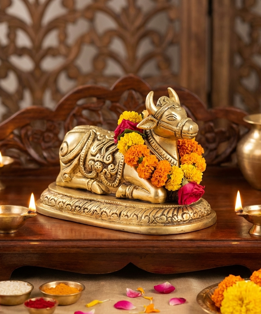 Brass Nandi Idols for Puja and Home Decor