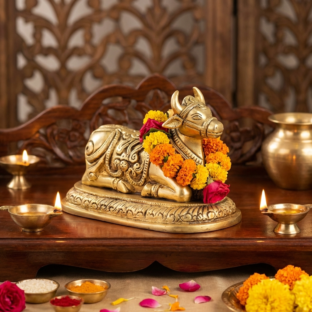 Brass Nandi Idols for Puja and Home Decor