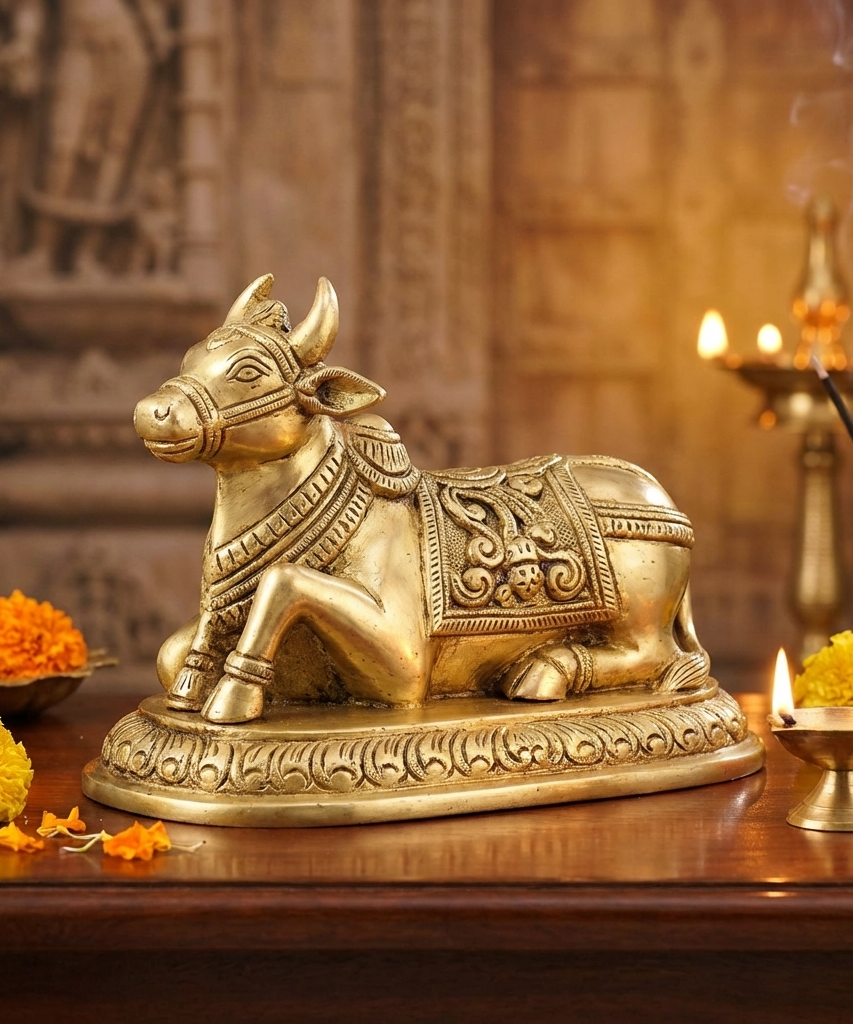 Brass Nandi Idols for Puja and Home Decor