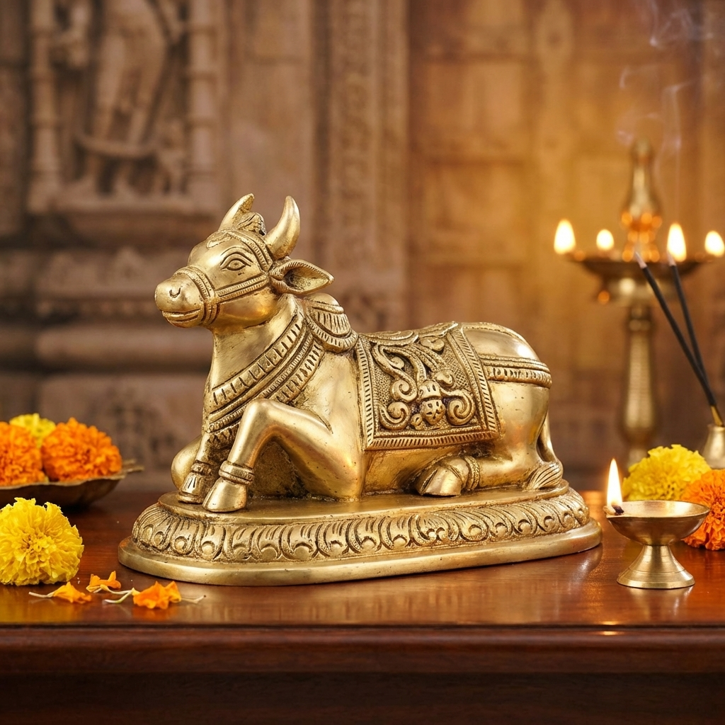 Brass Nandi Idols for Puja and Home Decor