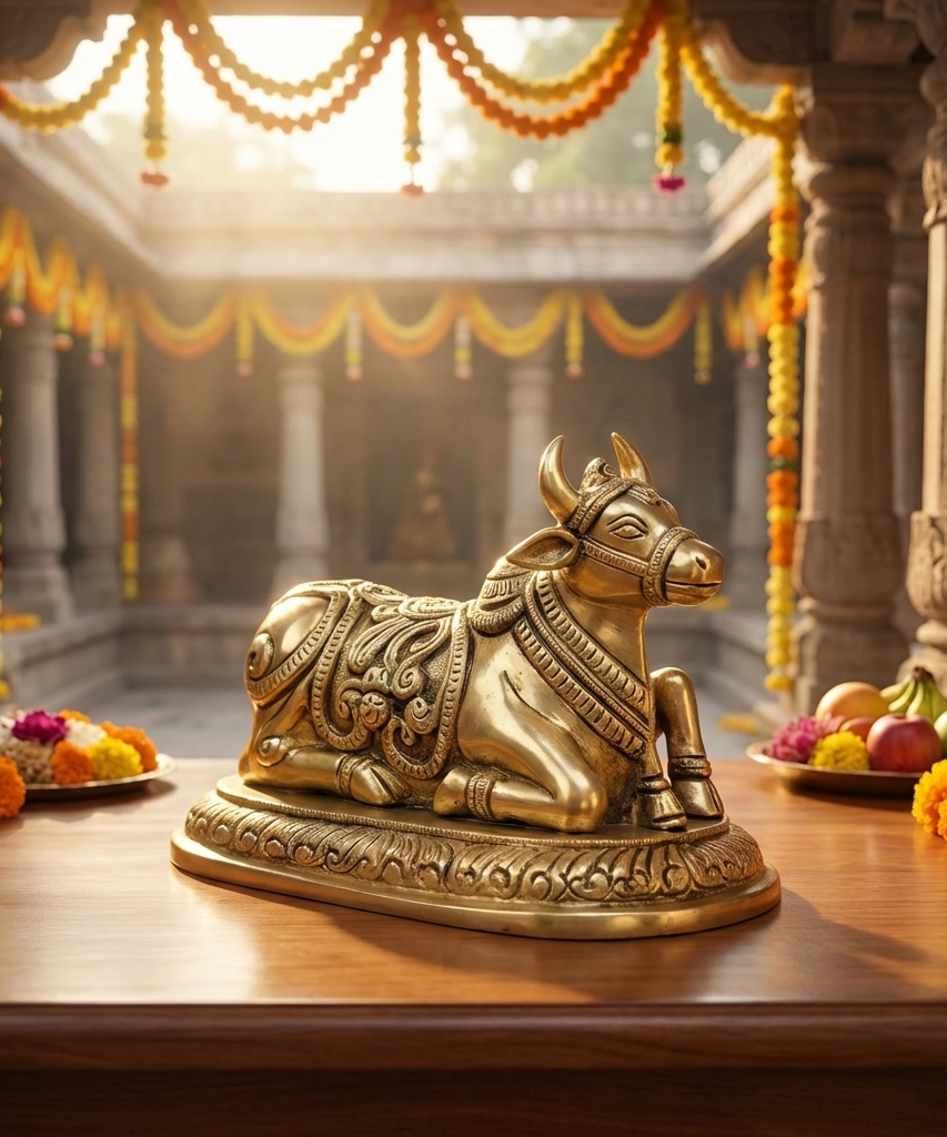 Brass Nandi Idols for Puja and Home Decor