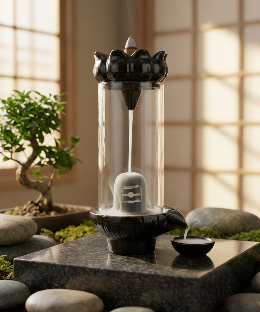 Shivling Design Backflow Smoke Fountain Incense Holder with 10 Backflow Cones