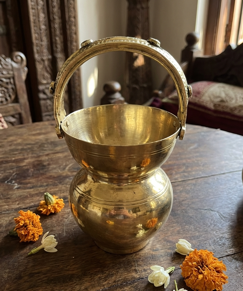 Brass Kamandalam/Kamandalu, Golden