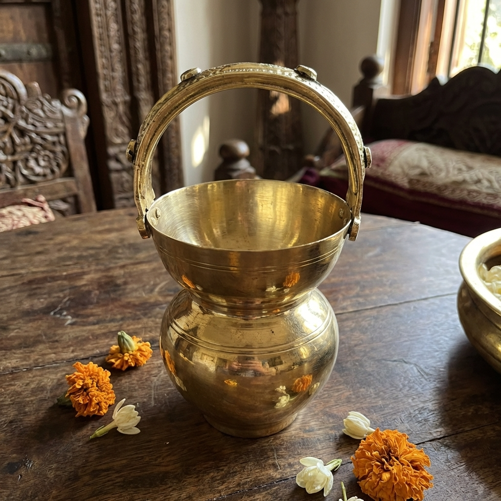 Brass Kamandalam/Kamandalu, Golden
