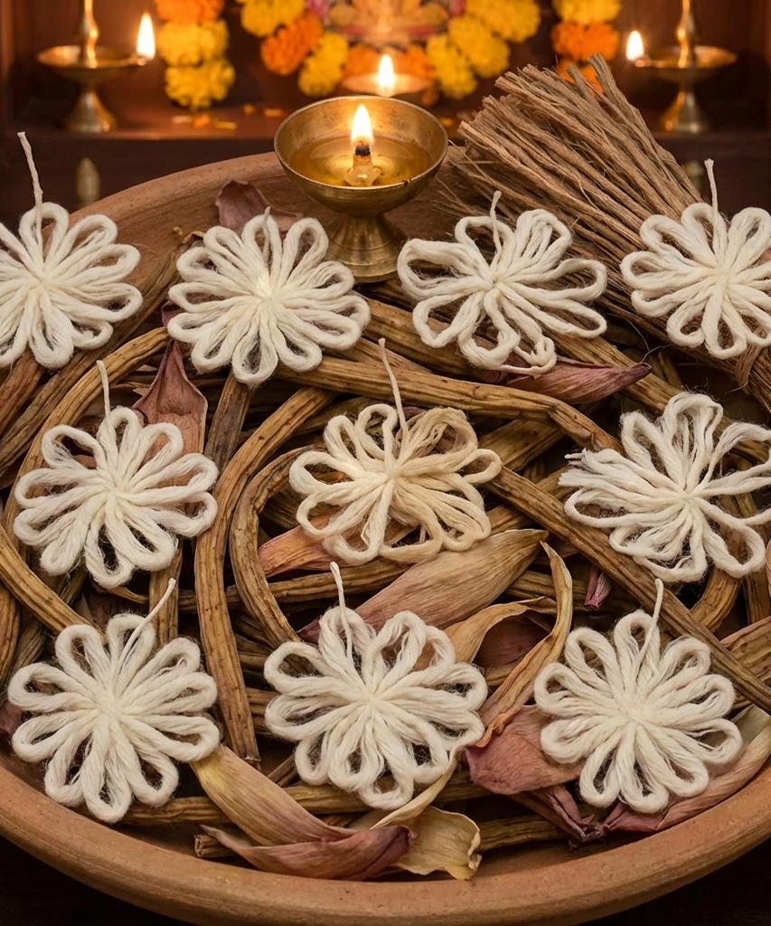 Lakshmi Tamara Vattulu/Thamarai Thiri/Lotus Kamal Steam Wicks for Puja (Pack of 10)