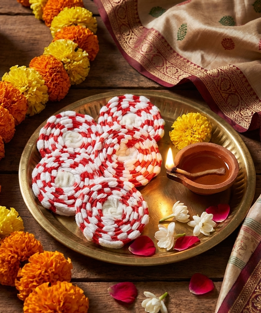 Gejje Vastra Or Cotton Vastramala - Kapus Vastra Coloured (Set of 6 Vastramala).Pavitra Puja Kapus Vastra
