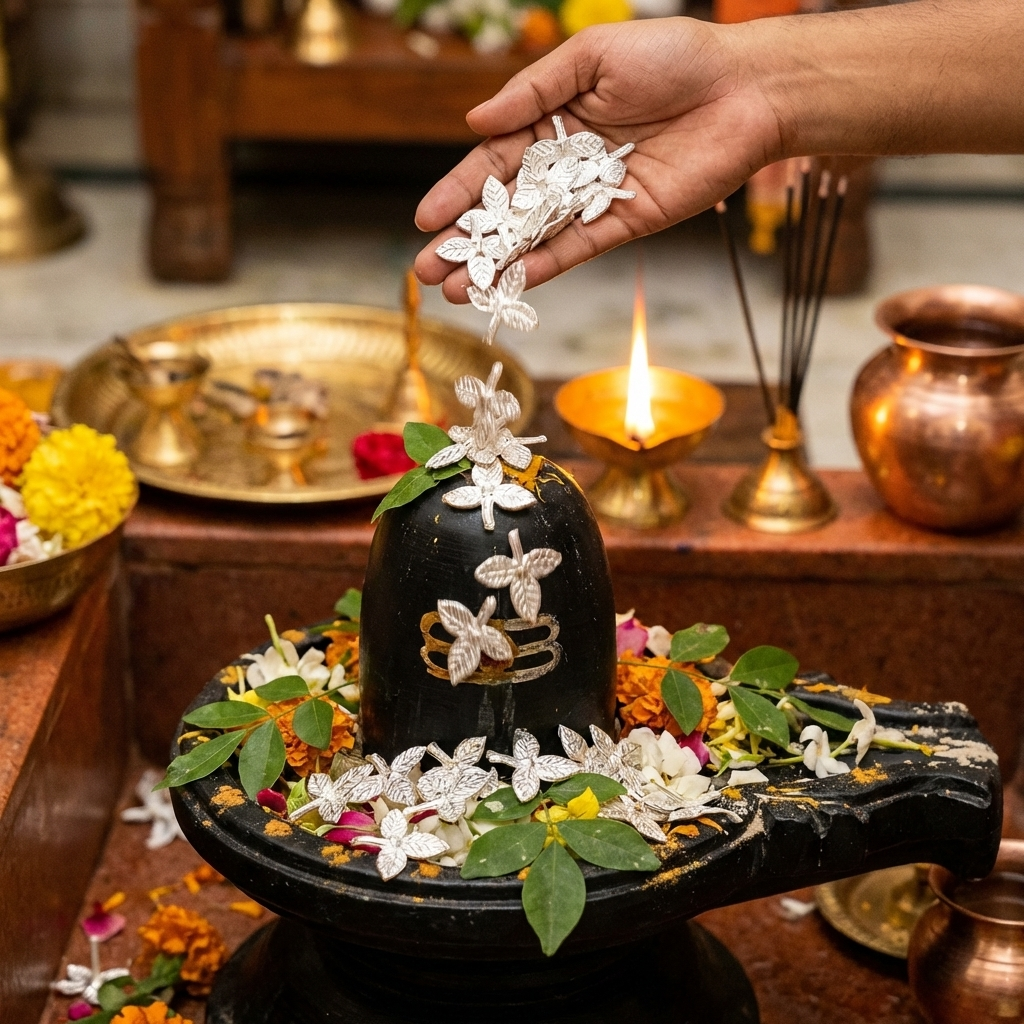Silver Plated Puja Belpatra Leaves 108 Pieces
