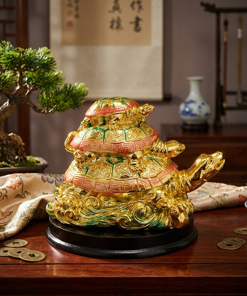 Triple Tortoise Turtle Family for Wealth