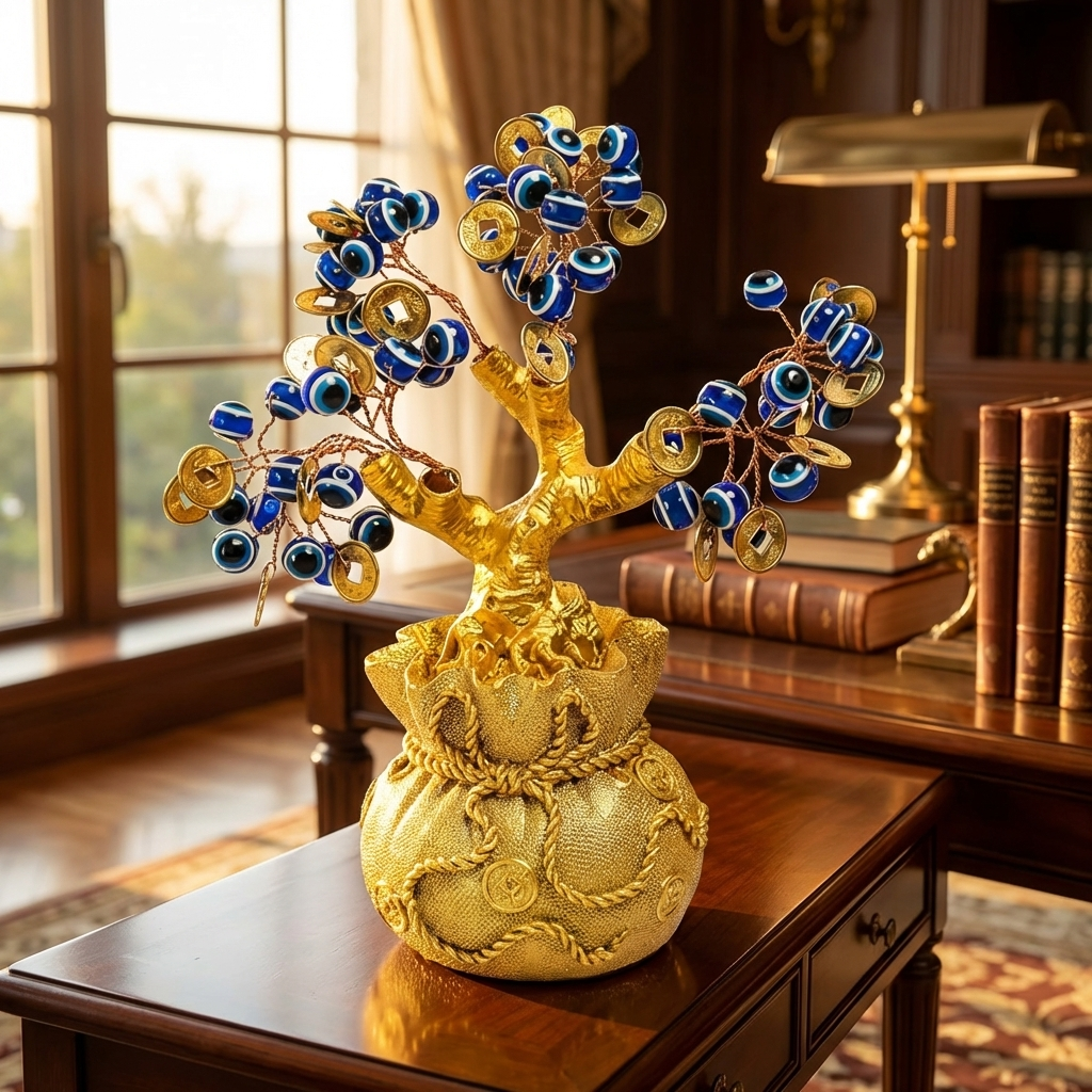 Feng Shui Evil Eye Money Tree for Home Decor – Spiritual Good Luck & Protection Tree ( Lenth-6cm,width-6cm,Height-15cm )